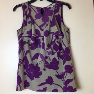 Ann Taylor Loft, S, crepe taupe and purple, ruffle